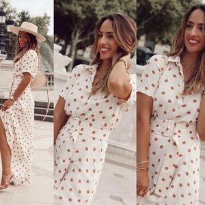 Zara cream polka-dot belted dress